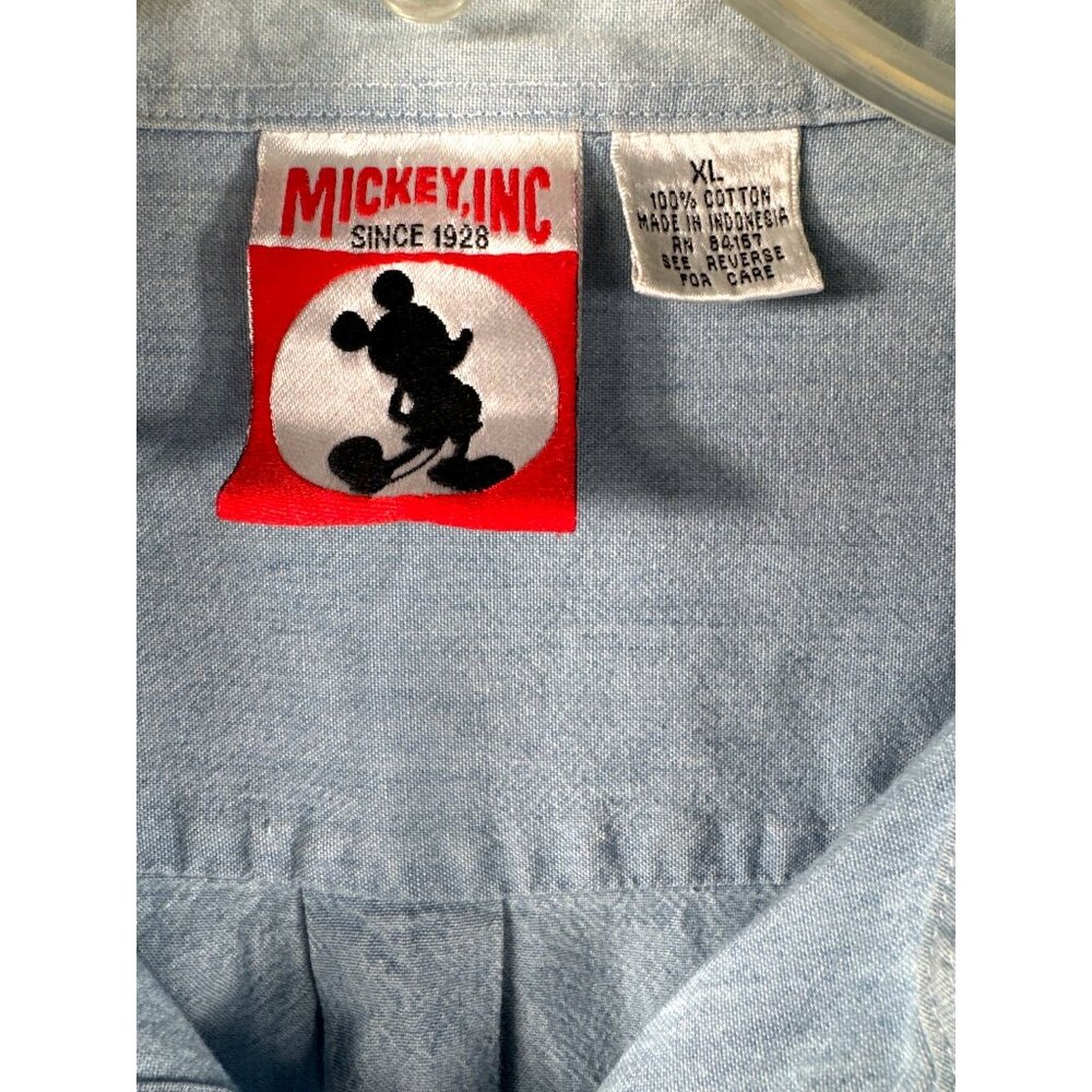 Mickey Inc. Vintage Shirt XL Denim Button-Up Shirt With Mickey & Pluto Embroider - Picture 2 of 12